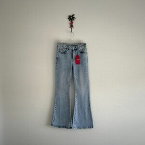 NWT EMMIOL Y2K Flare Jeans Size 1 Blue Wash Stretch Mid Rise 90s Bell Bottom
